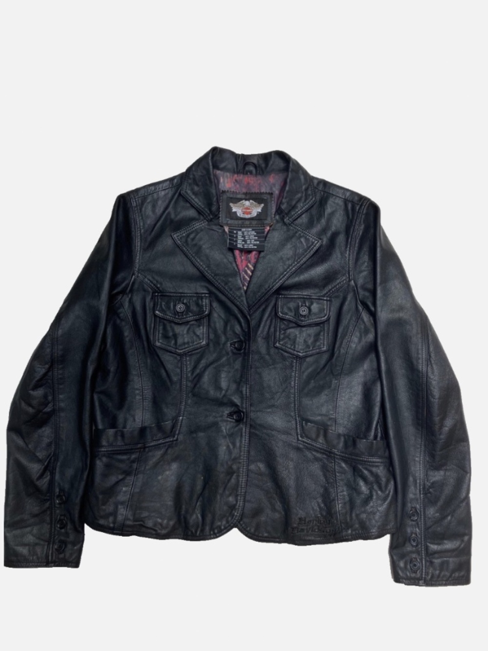 Harley Davidson Women’s L Black Leather Blazer Jacket Eagle Graphic Lining